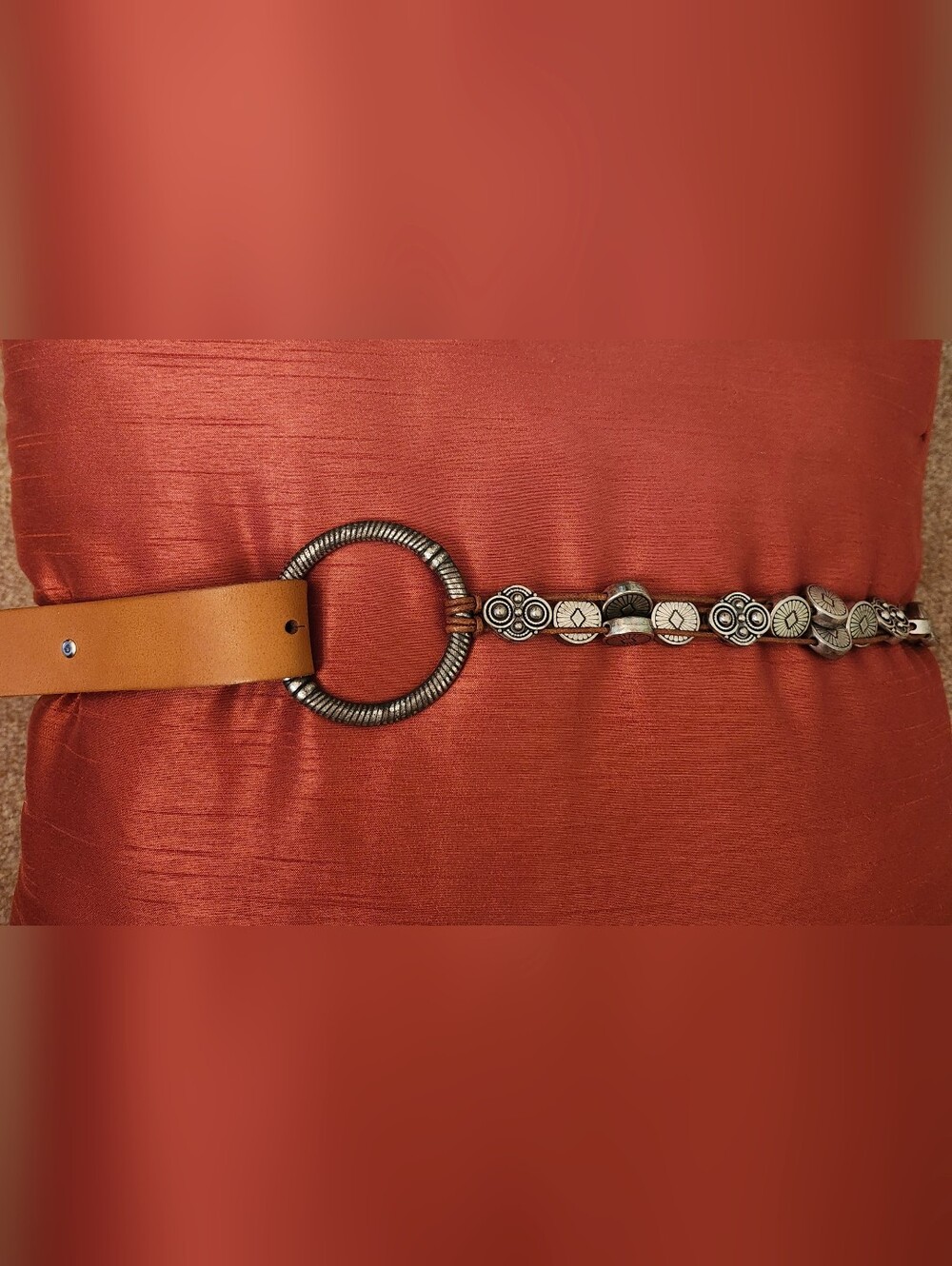 Antoniazzi Firenze Tan Leather and Silver Accent Waist Belt